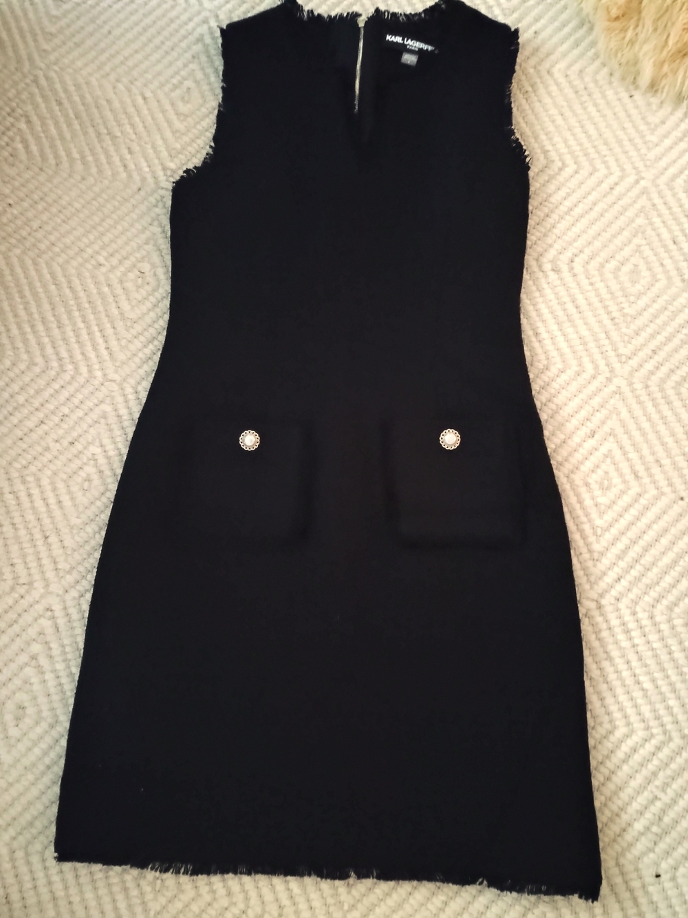 Karl Lagerfeld Black Sleeveless Pocket Shift Dress Size 4